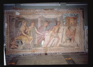 Pavimento che raffigura la costruzione di una mucca di legno per la Regina Pasifae, da Belkis (ora Zeugma) Turchia (mosaico) da Roman